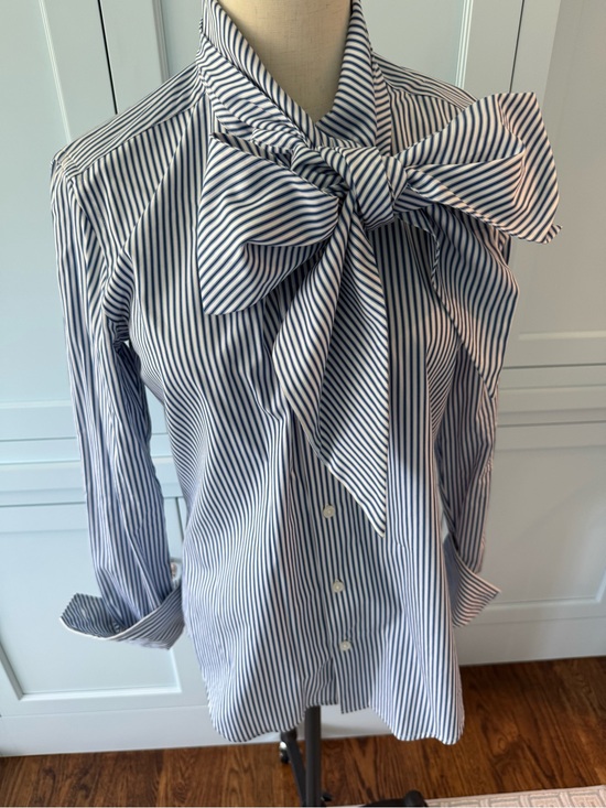 Ralph Lauren Tops - Vintage Ralph Lauren Sport Blue and White Striped Shirt with bow embellishment